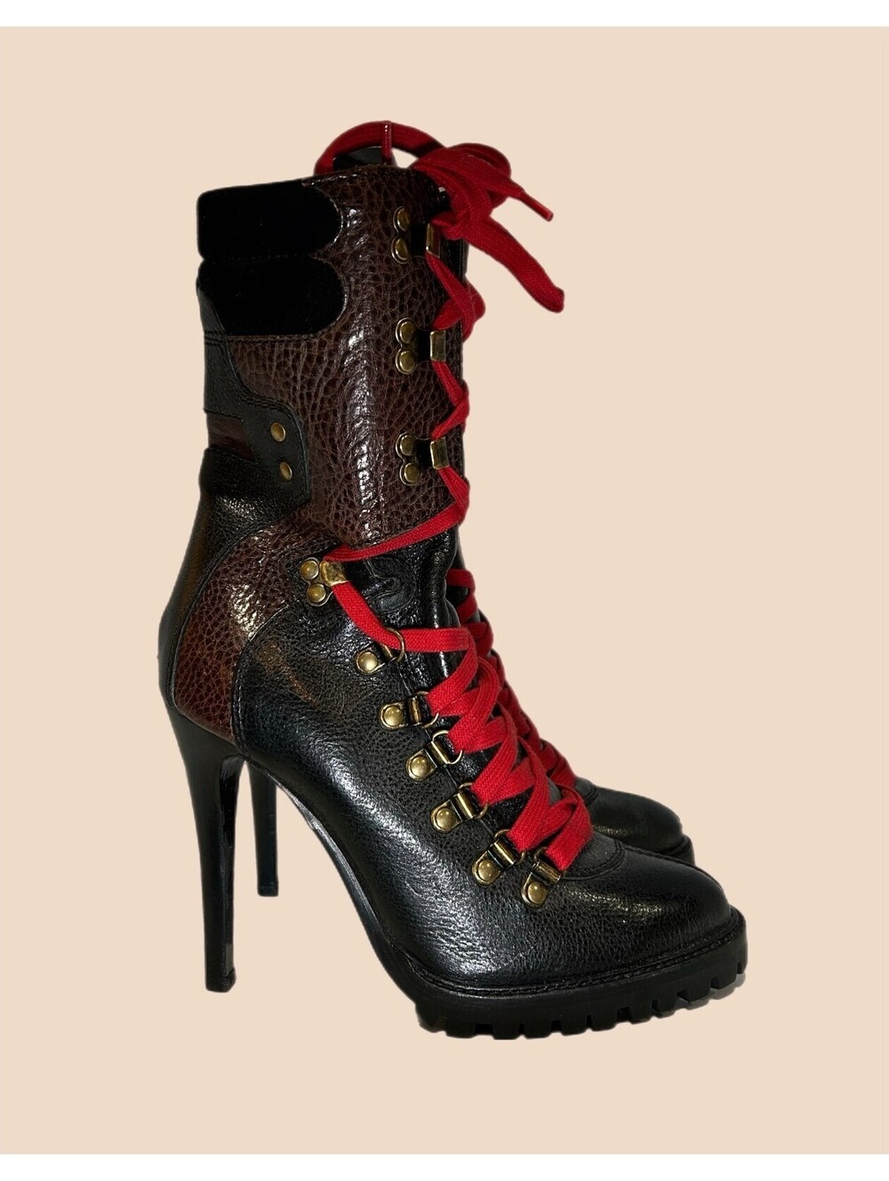 Dolce & Gabbana Red Lace Leather Stilettos Size 37.5